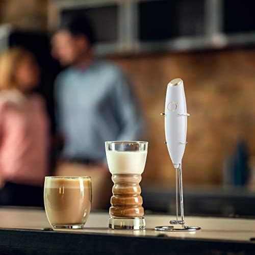 Milk Frother White - Coffee Frother Handheld with Electric Whisk - 19000 rpm - Book Recipes and Stainless Steel Stand Included - Hand Mixer Electric (White and Gold) - Image 4