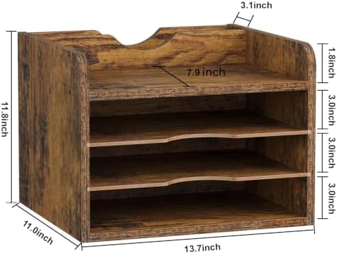 Snughome Vintage Wood File Organizer Desktop, 13.4’’ Document Letter Mail Tray Sorter with 3 Adjustable Shelves, Wooden Desktop Paper File Sorter Holder (Rustic Brown, 13.78’’L x 11.81’’W x 11.02’’H) - Image 5