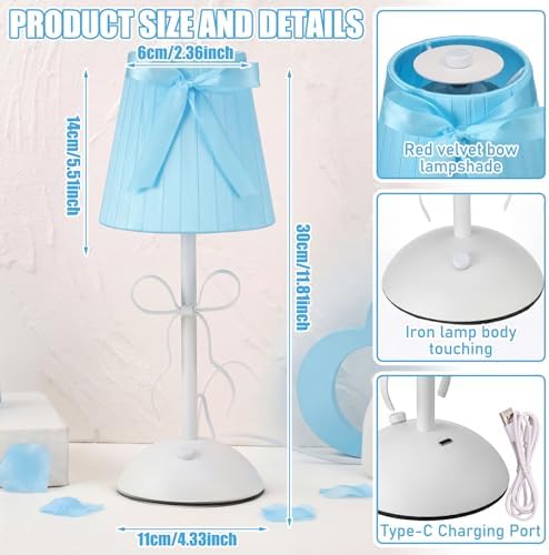 Chunful Blue Bow Lamp USB Desk Fabric Decor for Bedroom - Image 2