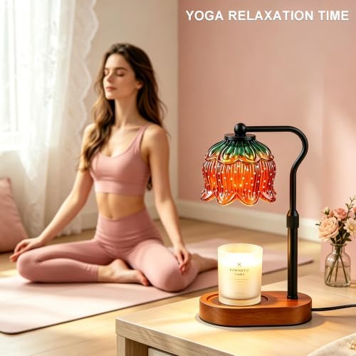 Briever Flower Candle Warmer Lamp, Adjustable Height Electric Candle Lamp with Timer & Dimmer, Wooden Base Wax Warmer, Christmas Birthday Housewarming Gifts for Women Mom, Walnut-Strawberry - Image 6
