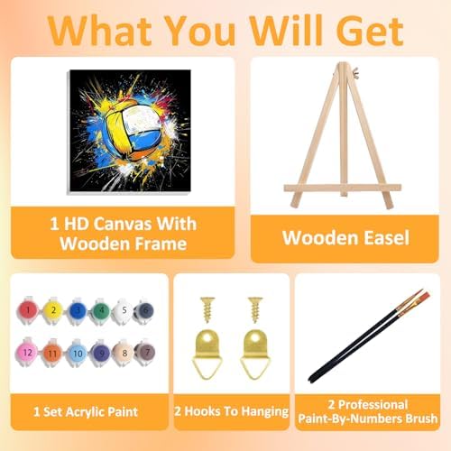 Volleyball Paint by Numbers Kit for Kids, 8x8 inch - Image 4