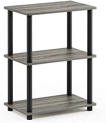 Furinno Turn-N-Tube No Tool 3-Tier Storage Shelf, Narrow, French Oak Grey/Black - Image 4