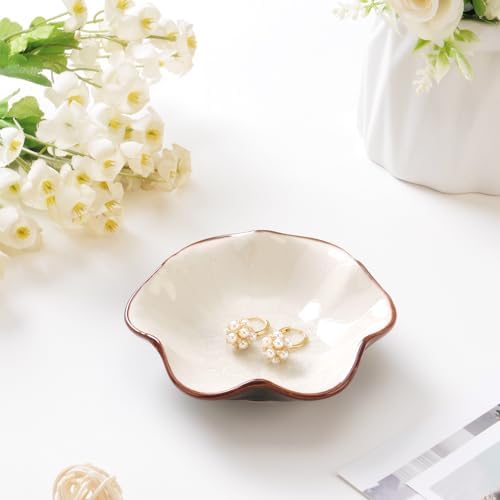 Ice Cracking Leaf Jewelry Dish, Decorative Ring Holder Small Trinket Tray Bowl, Gifts for Daughter Mom Friends, Milk White. - Image 5