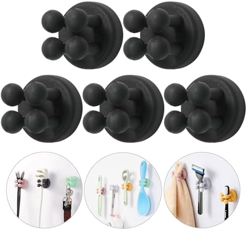 iBetterLife Razor Holder for Shower Hooks – 5Pcs Self Adhesive Wall Mounted Single Hook for Hanging Toothbrush, Functional Waterproof Utility Plug Holder for Bathroom Kitchen Living Room Office, Black by iBetterLife