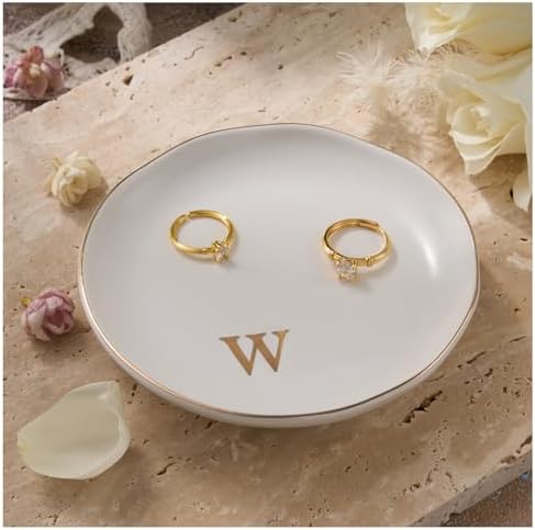 Lolalet Handmade Ceramic Ring Dish Jewelry Tray Plate with Initial, Small Monogram Gift for Her Women Girls Mother, Hostess, Engagement, Bridal Shower, Maid of Honor, Bridesmaid, Birthday, Christmas by Lolalet