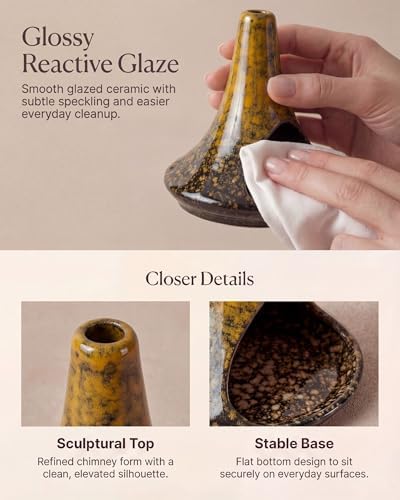 Ceramic Palo Santo Holder & Ash Catcher with Mini Chimney, Incense Holder & Sage Burner, Wabi-Sabi Home Decor for Meditation & Yoga(Antique Ochre) - Image 7