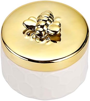 Hipiwe Ceramics Jewelry Box with Golden Bee Lid - Small Jewelry Display Organizer Holder Trinket Storage Tank Container for Home Decor,Gift for Women by Hipiwe