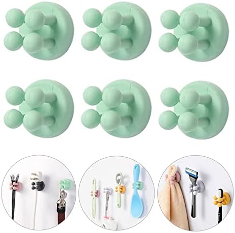 iBetterLife Adhesive Silicone Toothbrush Holder - 6Pcs Multi-Function Waterproof Wall Mounted Single Hook for Hanging Tooth Brushing, Utility Plug Holder for Bathroom Kitchen Living Room Office, Green by iBetterLife