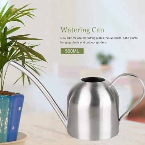 Metal Indoor Plant Watering Can, 500ml/17OZ Stainless Steel Small Watering Can Pot with Long Spout, Mini Garden Watering Pot with Comfort Handle for Office House Balcony Succulent Flowers - Image 5