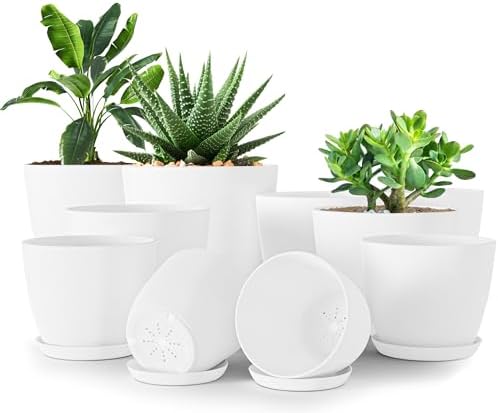Plant Pots Indoor with Drainage, 10 Pack Multi-Size Planters Set, White by UTOPIAHOME
