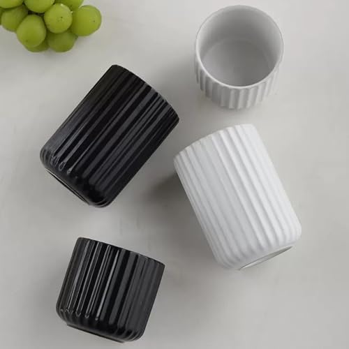 Nordic Ceramic Mug, Japanese Tea Cup 10oz Striped Cup No Handle Drinking Cup for Latte Milk Water Beverage Juice Microwave and Dishwasher Safe (Matte White) - Image 3