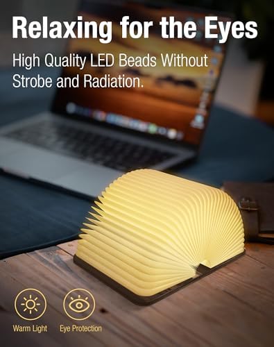 4.7 Inch Wooden Book Lamp, Book Lovers Gifts,Teacher Appreciation Gifts for Women, Folding Book Light, LED Ambient Lighting, Magnetic Mood Lighting for Home&Library Decor (Walnut) - Image 2