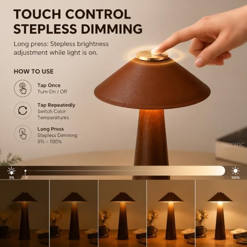 Wood Mushroom LED Desk Lamp - Home Art Decor (Walnut Wood) - Image 3