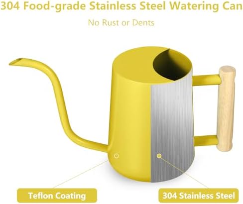 Watering Can Indoor Plants, 35oz Small Stainless Steel Metal Watering Can Modern Decorative Watering Pot with Long Spout for Indoor House Plant Bonsai Garden Flowers (Yellow) - Image 6