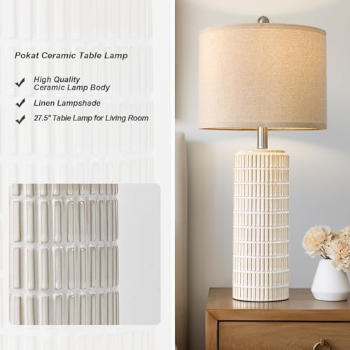 PoKat 27.5'' Tall Table Lamps for Living Room Set of 2, Ceramic Bedroom Lamps for Night Stands, Modern Bedside Lamps for Bedroom Living Room, Nightstand Lamps for End Table, Hallway, Gold and White - Image 7