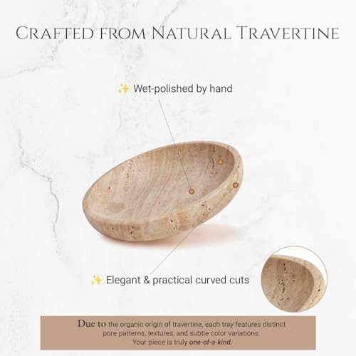 Natural Travertine Valet Tray - 5.5" Round Stone Jewelry Trinket Dish Catchall for Keys, Watches, Rings - Decorative Beige Bowl for Entryway, Nightstand, Bathroom Vanity - Image 6