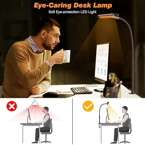 Airlonv LED Desk Lamp with Clamp, 17" Stepless Dimming Light, Brown - Image 6