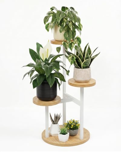 Bamworld Plant Stand Indoor Wood Plant Stand 3 Tier White by Bamworld