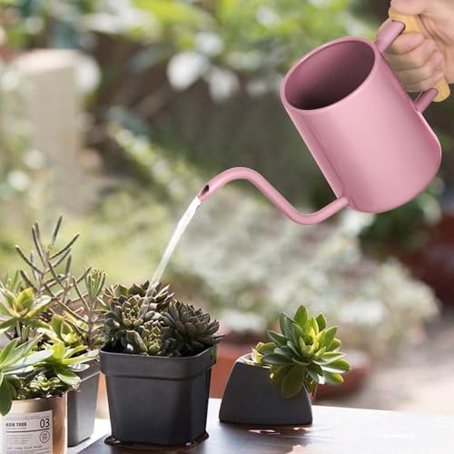 Watering Can Indoor Plants, 35 oz/1000 ml Metal Stainless Steel Watering Can Pot with Long Spout for Indoor House Plants Bonsai Outdoor Garden Flower Decorative (Pink) - Image 2