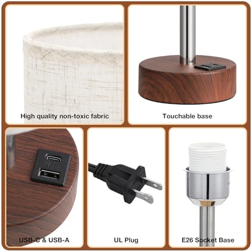 Dicoool Bedside Table Lamp for Bedroom - 3-Way Dimmable Touch Lamp, USB A+C - Image 6