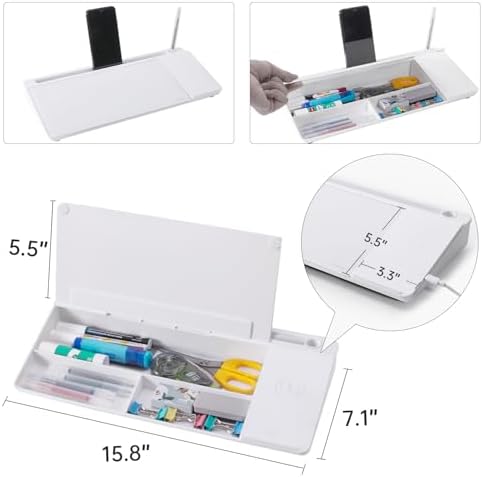Small Glass Desktop Whiteboard Dry-Erase-Board - Computer Keyboard Stand with Wireless Charger White Board Surface Pad with Drawer, Desk Organizers with Accessories for Office, Home, School Supplies - Image 4