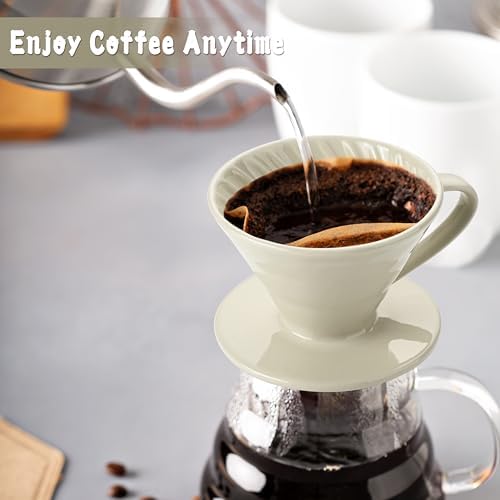 V 60 Ceramic Pour Over Coffee Dripper, Reusable Porcelain Portable Pour Over Coffee Maker With 50 V-shaped coffee filtering paper - Image 5