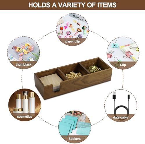 MultiBey 3 in1 Walnut Wooden Sticky Note Holder, 12" x 4.3" x 2.4" Self-Stick Note Pads Holder Memo Pad Dispenser, Wood Post it Note Dispenser Desk Organizer for Office Home School - Image 3