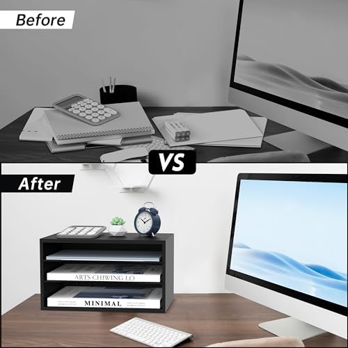 3 Tier Wood Desk Organizer, Mail Sorter and Paper Organizer for Desk, Black - Image 6