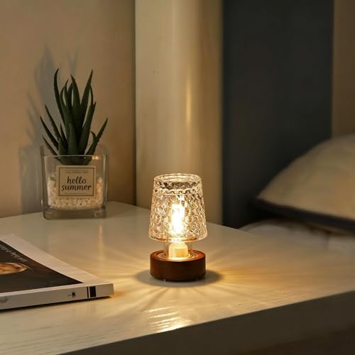 Mini Soft Warm LED Night Light, Battery Operated Portable Glass Lamp with Timer, Art Deco Style, Crystal Color, for Adults by Unknown
