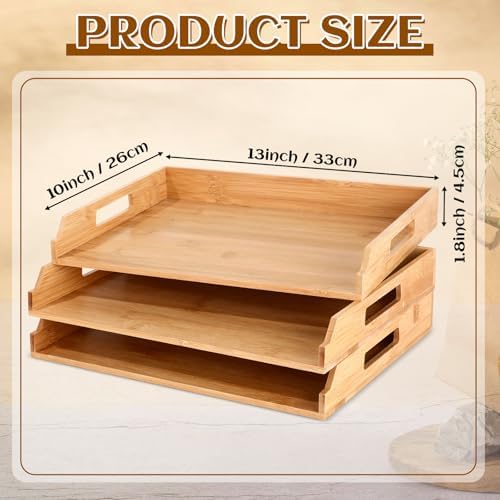 AceOrbit 3 Pcs Stackable Paper Tray Bamboo Wood Desk Organizer Letter Tray - Image 2