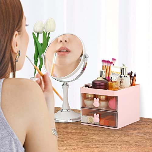 LETURE Small Desk Organizer With Drawer, Office Desktop Storage Box, Business Card/Pen/Pencil/Mobile Phone/Stationery Holder Storage Box, Makeup Organizer for Office School Home (Pink) - Image 5