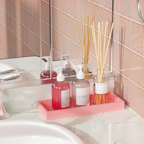ZHWS Bathroom Vanity Tray for Perfume Decor Toilet Tank Candle Toiletries, Kitchen Tray for Soap Dispenser Spice Salt Coffee, Bamboo Nightstand Tray 11.3”x4.4” (Pink) - Image 5
