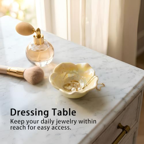 Mecaikru Ceramic Jewelry Dish, 3.5 in Flower Ring Tray, Iridescent Finish - Image 2