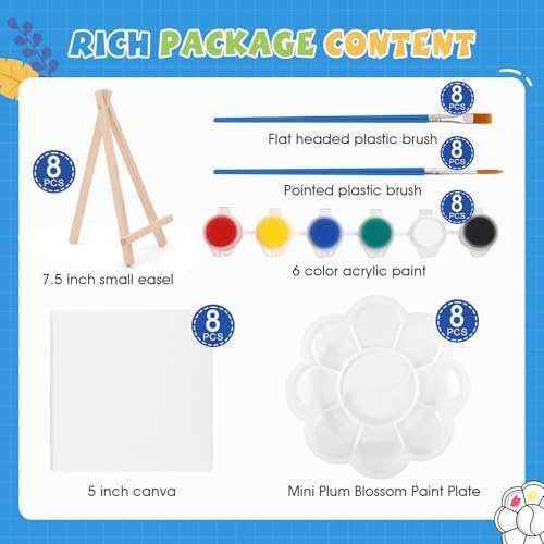 ESRICH 8 Set Mini Acrylic Paint Kit, 5in Mini Canvas with 7.5in Easel - Image 2