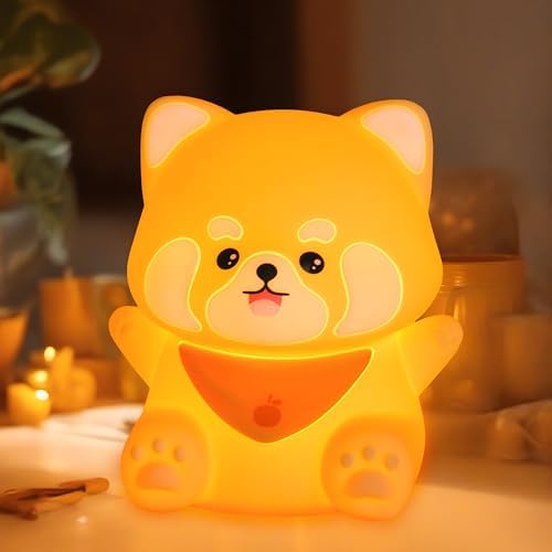 Rytinazzz Silicone Night Light for Kids, 50H Long Battery Red Panda Lamp, Cozy Gift Light for Kids, Soft Dimmable Bedside Light, Rechargeable Tap Control by Rytinazzz