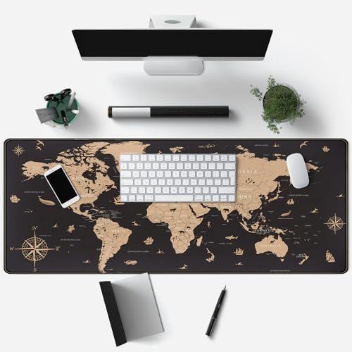 World Map Desk Mat Historical World Map Desk Pad Extra Large Computer Mouse Pad XL Black Topographic Mousepad Keyboard Pad for Desk Gaming Computer Laptop Office Non-Slip Desk Pad 31.5x11.8 in - Image 3