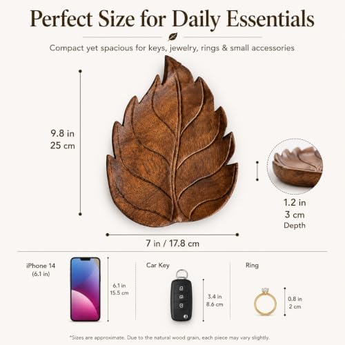 Hand Carved Leaf Tray, Wooden Catchall for Keys and Jewelry - Image 5