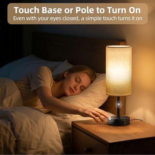 2PCS Table Lamp for Bedroom, Dimmable Touch, AC Outlet, USB A+C - Image 4