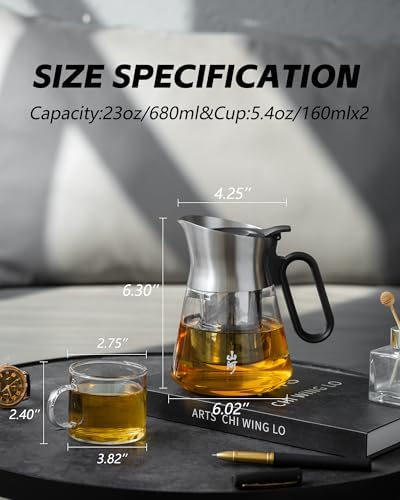 ZENS Glass Teapot with Infuser with 2 Cups for Loose Tea Steeper - Image 2