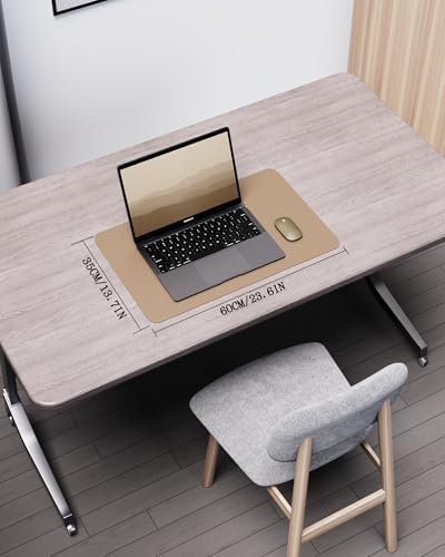 YSAGi Double-Sided Desk Pad, Leather Desk Mat, Eco Cork Desk Pad Protector, Large Mouse Pad for Desk, Waterproof Desk Blotter Pad, Writing Pad for Office/Home(23.6"x13.7",Apricot) - Image 2