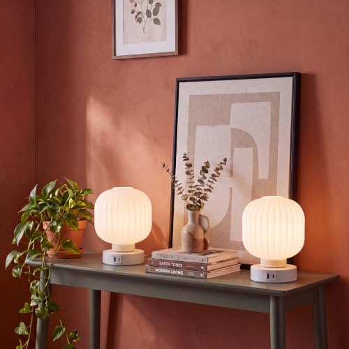 Elenhome Touch Bedside Glass Table Lamp Set of 2 with 3 Way Dimmable Light, Small Table Lamps with USB C+A Charging Ports - Bedroom Nightstand & Living Room Essential, Bulb Included - Image 5