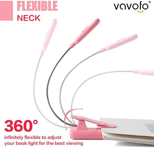 VAVOFO Rechargeable Book Light for Reading in Bed Kids, 7 LED Reading Light with 9-Level Warm Cool White Daylight, Eye Care Lamp with Power Indicator for Bookworms (Pink) - Image 4