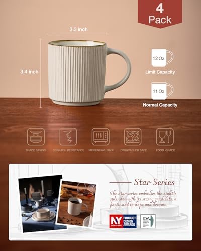famiware Coffee Mug Set of 4, Star 12 oz Ceramic Mugs Cups Set with Handle - Image 4