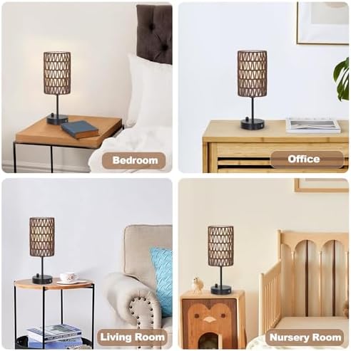 Bedside Lamps Set of 2, Touch Control Night Stand Lamp for Bedroom with Rattan & Linen Shade & Bulbs, 3 Way Dimmable Small Boho Table Lamps with USB Charging Port & Phone Stand (Coffee Color) - Image 7