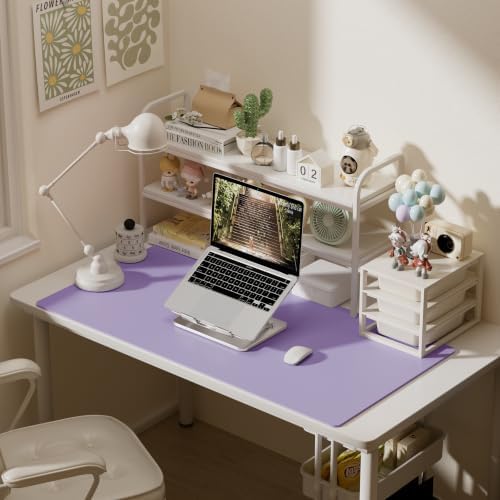 Aothia Faux Leather Desk Mat Mouse Pad, 47.2" x 23.6", Light Purple - Image 4