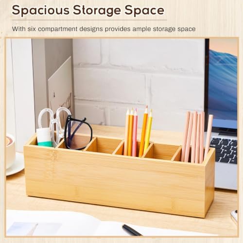 Jetec Wooden Pencil Pen Holder for Desk, Bamboo, 6 Compartments - Image 3