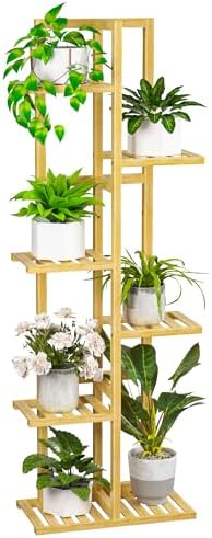 ROMGUAR CRAFT 6 Tier Bamboo Plant Stand Indoor, Tall Flower Holder, Natural by ROMGUAR+CRAFT