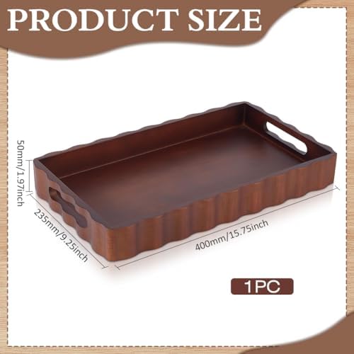 MAYJOYDIY Wooden Serving Tray with Handle 15.7 x 9.2 x 2 Inch Rectangle Wood Decorative Tray Cloud Shape Serving Platter for Afternoon Tea Cosmetics Coffee Cup Aromatherapy Toiletries - Image 2