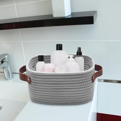 ABenkle Small Storage Basket, Mini Baskets with Handle, Cute Cotton Woven Baskets for Shelves, Boho Decorative Toy Storage Bin for Nursery, Spa, Empty Gift Basket - XS, Grey - Image 5