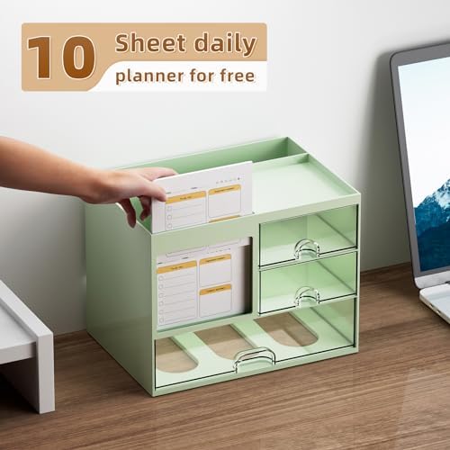 Marbrasse Desk Organizer with 3 Drawer, Multi-Functional Pencil Pen Holder for Desk, Desk Organizers and Accessories with 4 Compartments, Desktop Organizer Storage for Office Home Supplies (Green) - Image 3